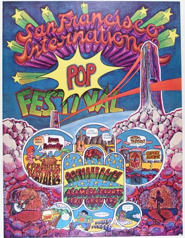 1968 Canned Heat Iron Butterfly Deep Purple San Francisco International Pop Festival Poster Near Mint 85