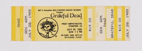 1985 Grateful Dead Frost Amphitheatre Stanford Unused Ticket Near Mint 89