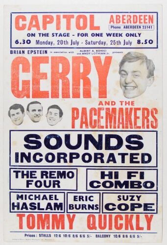 1964 Gerry and the Pacemakers The Capitol Theatre Aberdeen Scotland Poster Excellent 77