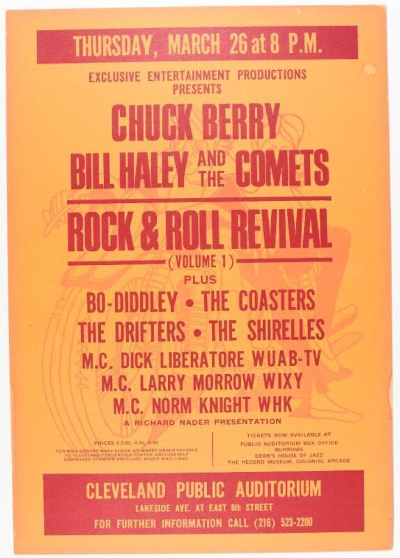 1970 Chuck Berry Bill Haley and the Comets Cleveland Public Auditorium Poster Extra Fine 69