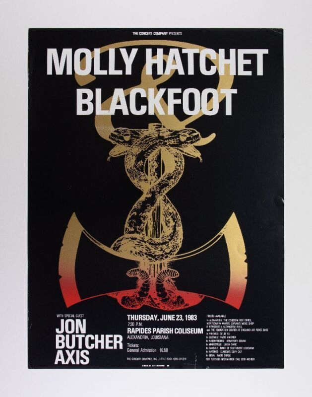 1983 Molly Hatchet Blackfoot Rapides Parish Coliseum Louisiana Poster Extra Fine 65