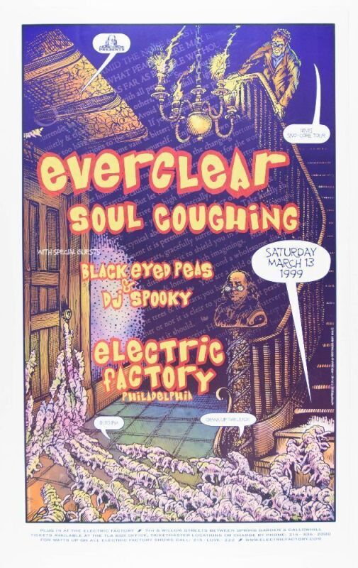 1999 Everclear Soul Coughing Black Eyed Peas The Electric Factory Philadelphia Poster Mint 90