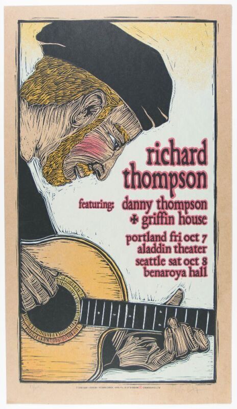 2005 Gary Houston Richard Thompson Aladdin Theatre Portland & Benaroya Hall Seattle LE Signed Houston Poster Mint 91