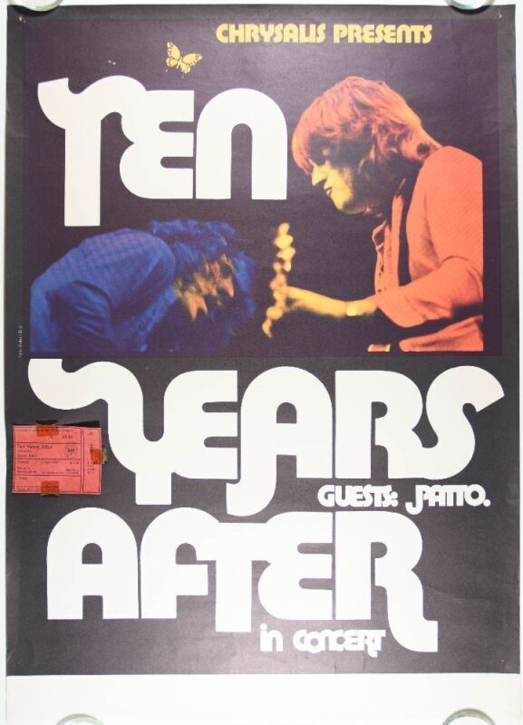 1972 Ten Years After Germany Tour Poster with Ticket Attached Extra Fine 65