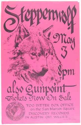 1977 Steppenwolf Too Bitter San Marcos Texas Poster Extra Fine 63