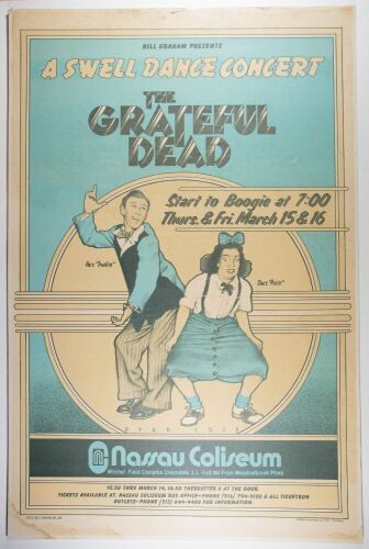 1973 BG-288 Grateful Dead Swell Dance Nassau Coliseum Uniondale Signed Jerry Garcia On Reverse Poster Extra Fine 61 Mounted