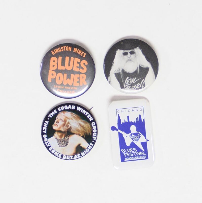 Collection of 4 Vintage Blues & Rock Buttons