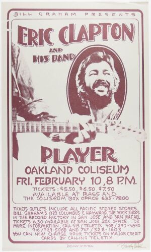 1978 Eric Clapton Oakland Coliseum Signed Tuten Poster Excellent 71