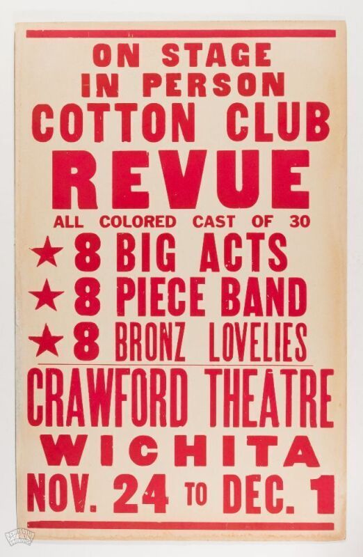 1950's The Cotton Club Revue The Crawford Theatre Wichita Cardboard Poster Extra Fine 61