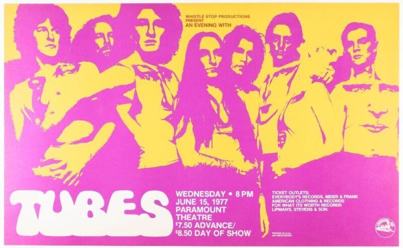 1977 The Tubes The Paramount Theatre Portland Poster Near Mint 85