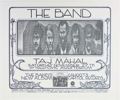 1971 The Band Taj Mahal San Francisco Civic Auditorium Poster Near Mint 87