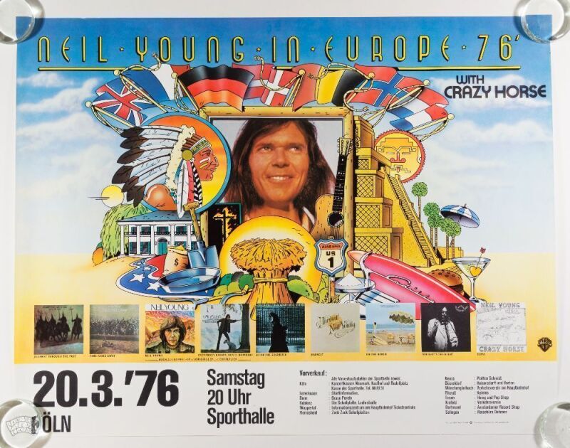 1976 Neil Young & Crazy Horse Sporthalle Cologne Germany Poster Near Mint 87