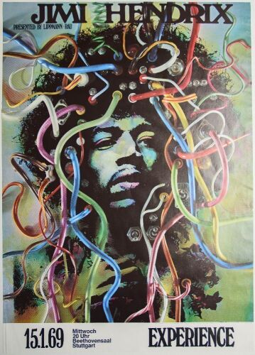 1969 AOR-3.185 Jimi Hendrix Experience Gunther Kieser Large US Darien House Merchandise Poster Extra Fine 69