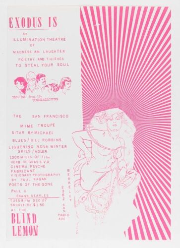 1966 The San Francisco Mime Troupe Notes From The Underground The Blind Lemon Berkeley Handbill Near Mint 85