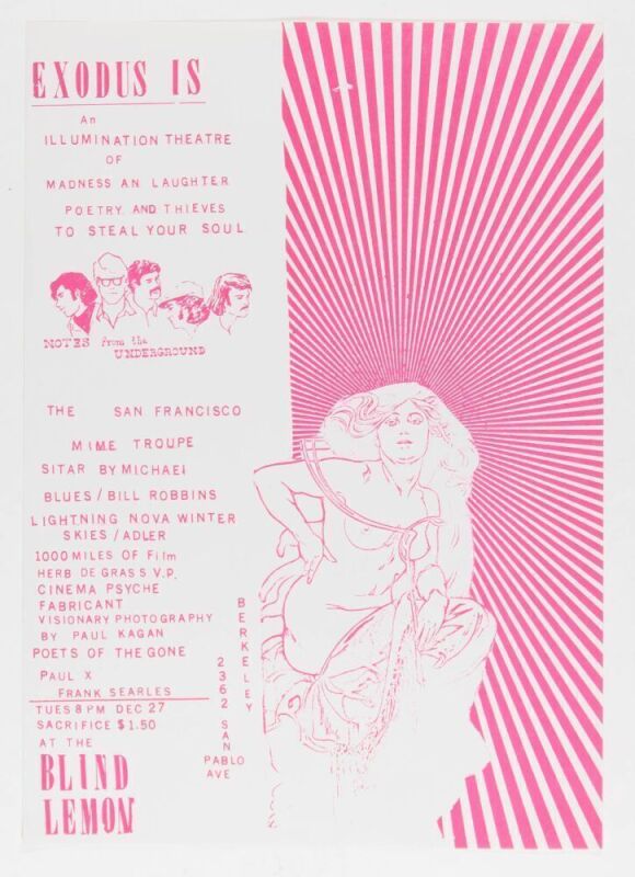 1966 The San Francisco Mime Troupe Notes From The Underground The Blind Lemon Berkeley Handbill Near Mint 85