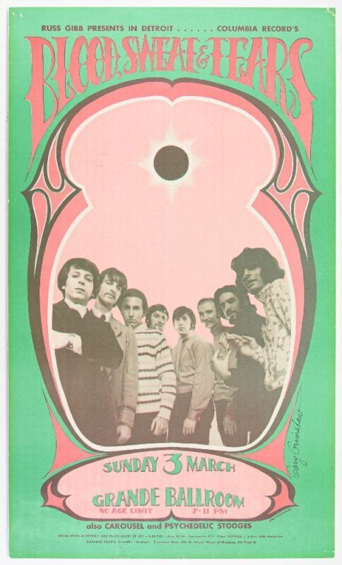 1968 G/G-680303 Blood Sweat and Tears The Stooges Grande Ballroom Poster Mounted