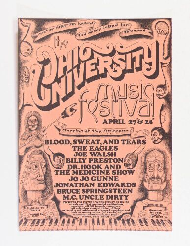 1973 Bruce Springsteen The Eagles Billy Presto Ohio University Music Festival Ohio University Handbill Mint 91