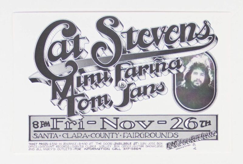 1971 Cat Stevens Mimi Farina The Santa Clara County Fairgrounds Handbill Mint 91