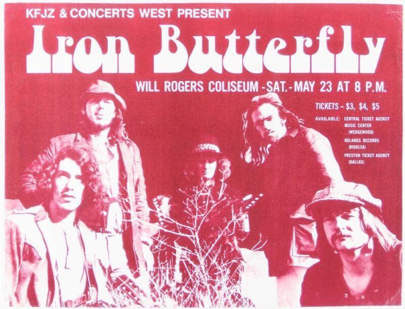 1970 Iron Butterfly Will Rogers Coliseum Fort Worth Handbill Excellent 75