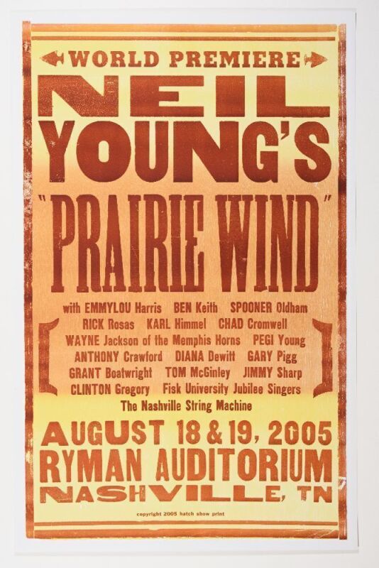 2005 Neil Young The Ryman Auditorium Nashville Hatch Show Prints Poster Mint 91