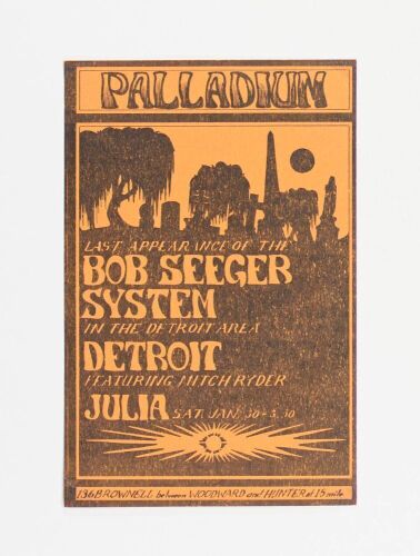 1971 Bob Seeger System The Palladium Birmingham Handbill Excellent 79