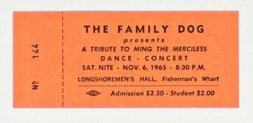 1965 FD-III Frank Zappa & The Mothers The Charlatans A Tribute To Ming The Merciless Concert Longshoremen’s Hall Unused Ticket Mint 93