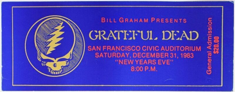 1983 Grateful Dead The San Francisco Civic Auditorium NYE Concert Window Card Poster Excellent 71