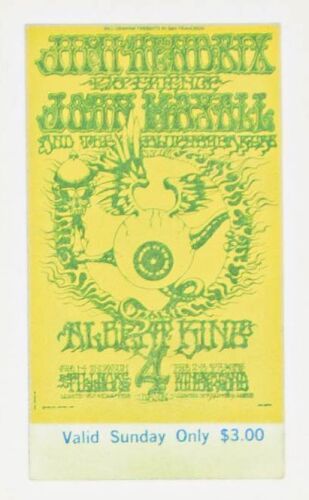 1968 BG-105 Jimi Hendrix Winterland & Fillmore Auditorium Sunday Original Ticket Mint 91