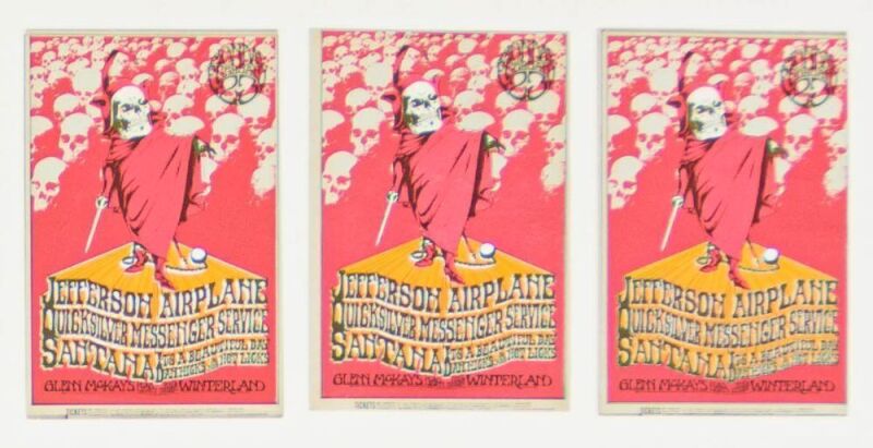 1970 BG-222 Jefferson Airplane Santana Benefit for The Grateful Dead Winterland Set of 3 Original Tickets Near Mint 89