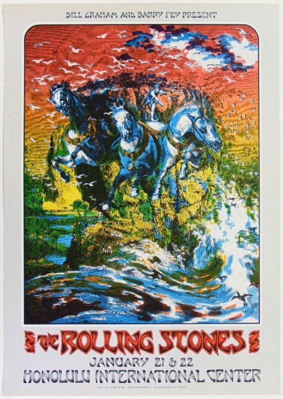 1973 AOR-4.147 Rolling Stones Honolulu International Center Hawaii Poster Near Mint 89