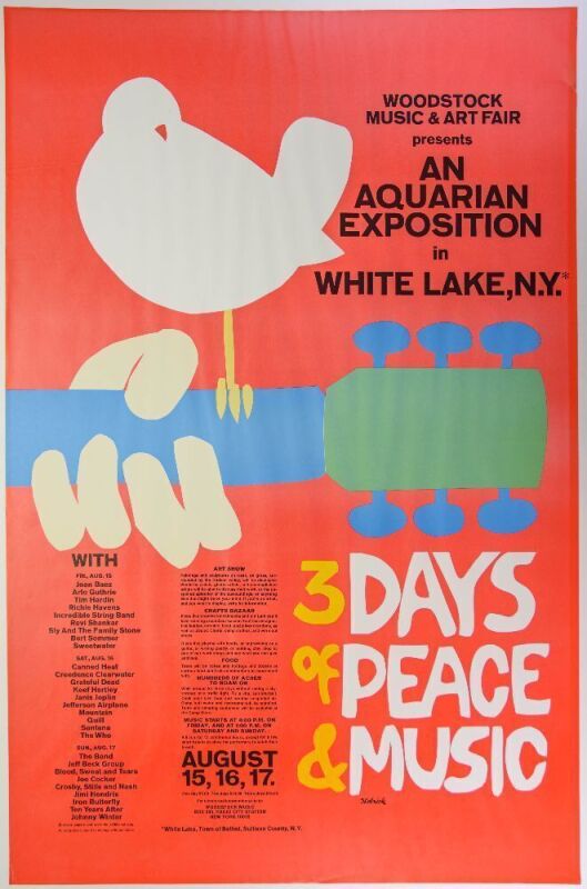 1969 AOR-3.1 Woodstock Festival First Printing Poster Excellent 75