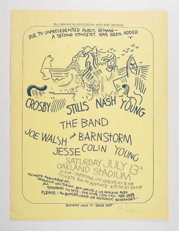 1974 Crosby Stills Nash & Young The Band Oakland Stadium Signed Tuten Poster Excellent 77