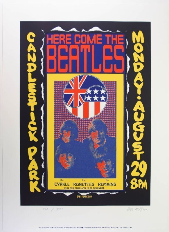 1966/1992 AOR-1.115 The Beatles Candlestick Park Artrock RP LE Signed Wilson Poster Mint 91