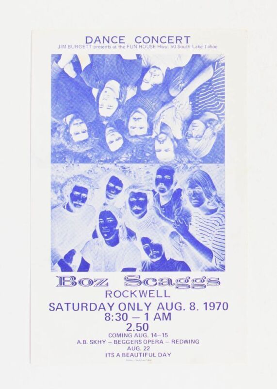 1970 Boz Scaggs Rockwell The Fun House Lake Tahoe Handbill Excellent 71