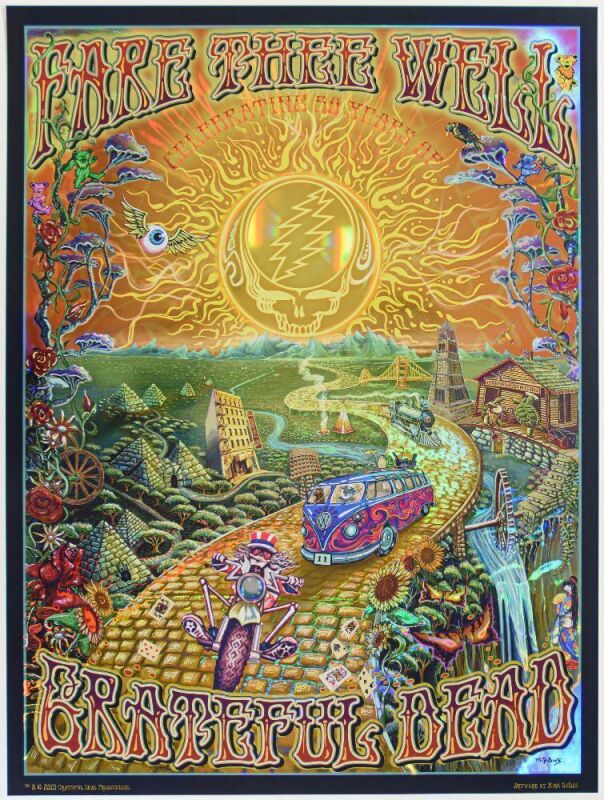 2015 Mike DuBois Grateful Dead Fare Thee Well Gold Holographic Foil Poster Mint 93