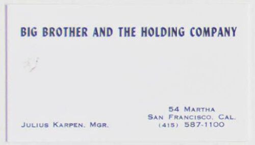 1967 Julius Karpen Big Brother Janis Joplin Manager Business Card Near Mint 89