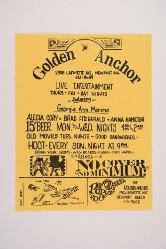 1970s The Golden Anchor Newport Beach Live Entertainment Promo Flyer Mint 91