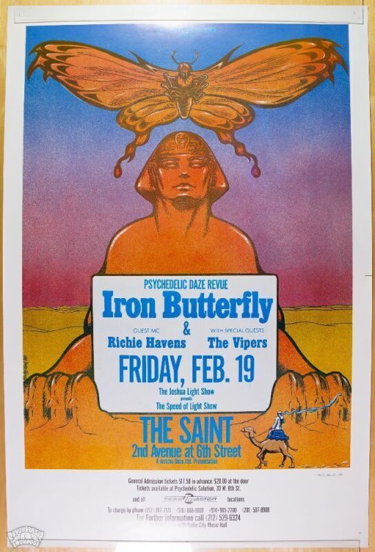 1988 Iron Butterfly Richie Havens The Vipers The Saint New York City Uncut Proof Poster Near Mint 81