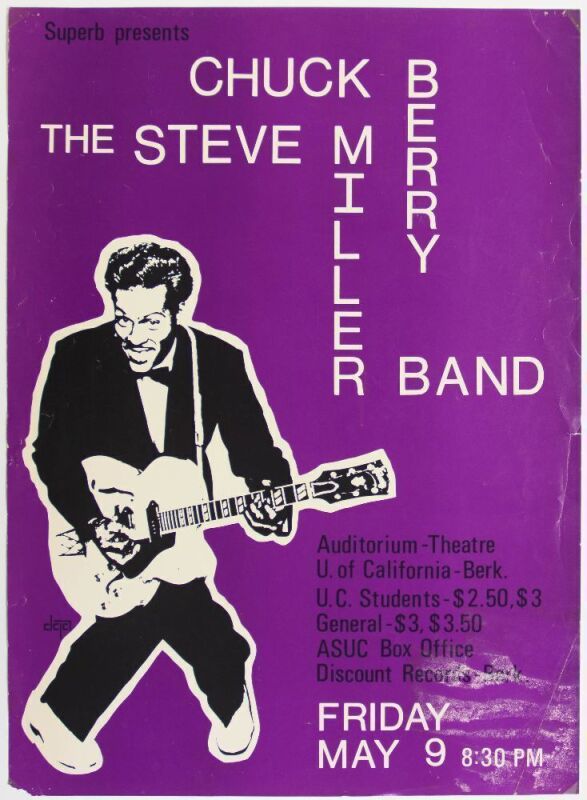 1969 Chuck Berry Steve Miller UC Berkeley Auditorium Poster Extra Fine 65