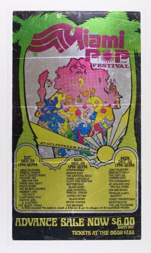 1968 The Grateful Dead Chuck Berry Fleetwood Mac The Miami Pop Festival Gulfstream Park Poster MOUNTED