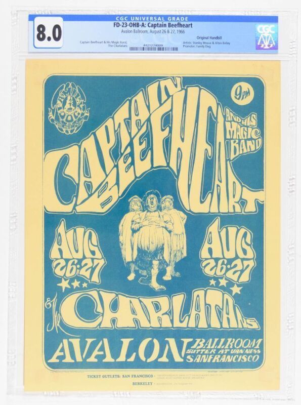 1966 FD-23 Captain Beefheart The Charlatans Avalon Ballroom Handbill CGC 8.0