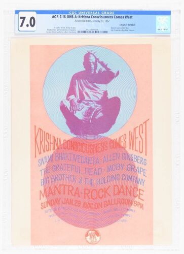 1967 AOR-2.18 Grateful Dead Allen Ginsberg Big Brother Avalon Ballroom Handbill CGC 7.0