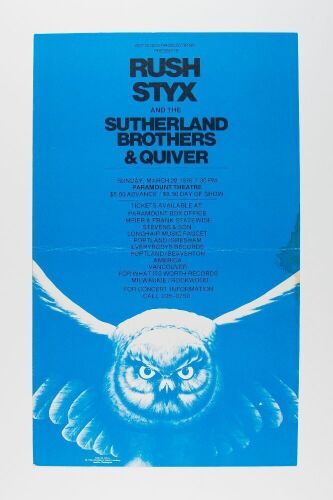 1976 Rush Styx The Paramount Northwest Theatre Portland Poster Extra Fine 65