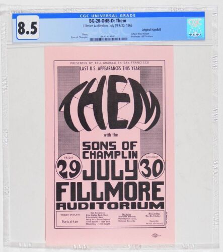 1966 BG-20 Them Van Morrison Fillmore Auditorium Handbill CGC 8.5