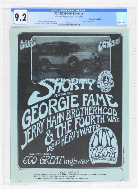 1970 FD-700522 Shorty Featuring Georgie Fame 660 Great Highway Handbill CGC 9.2