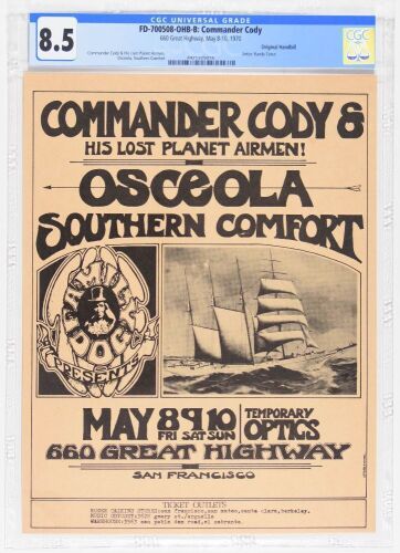 1970 FD-700508 Commander Cody & His Lost Plant Airmen 660 Great Highway Handbill CGC 8.5