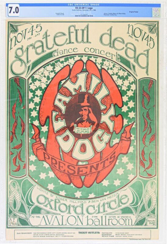 1966 FD-33 Grateful Dead Oxford Circle Avalon Ballroom Poster CGC 7.0