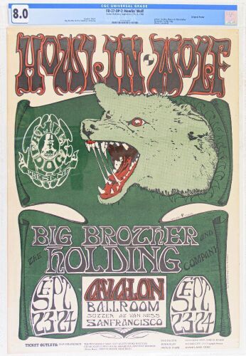 1966 FD-27 Howlin' Wolf Big Brother Avalon Ballroom Poster CGC 8.0