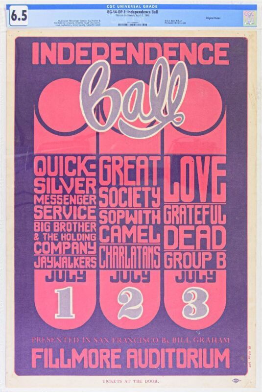 1966 BG-14 Grateful Dead Independence Ball Fillmore Auditorium Poster CGC 6.5