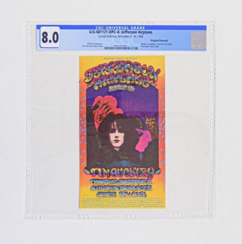 1968 G/G-681121 Jefferson Airplane Blue Cheer Grande Ballroom Detroit Postcard CGC 8.0